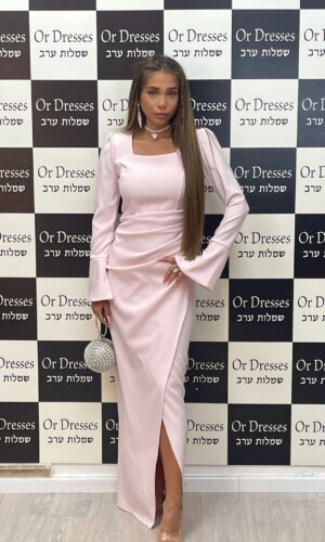 שמלה מפתח מרובע - ורוד בייבי
