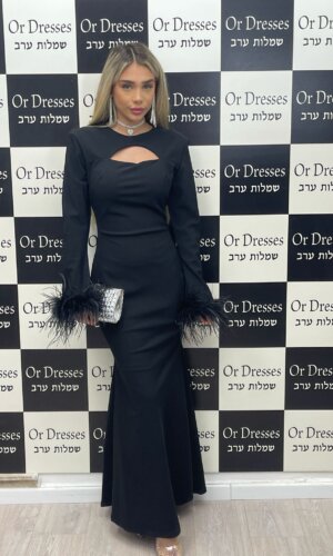 שמלה שילוב נוצות - שחור